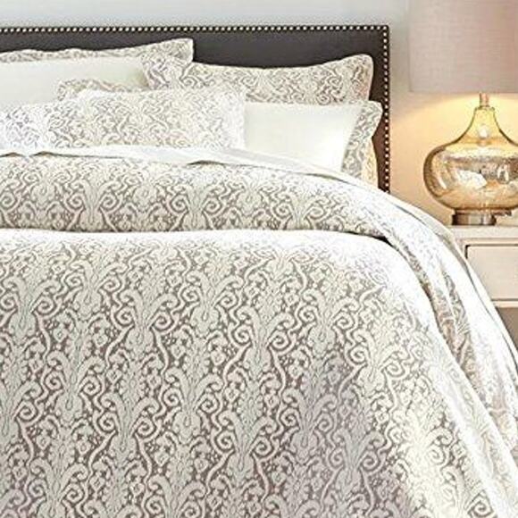 NEW Riley QUEEN DUVET BEDDING SET Fleur de Lis Metallic Silver 2 Euro Shams Home - Picture 1 of 4